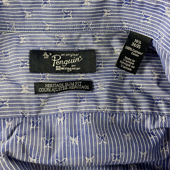 PENGUIN By Mungsing Wear Heritage Slim-Fit Butterfly Print Dress Shirt | 34/35 - Picture 2 of 4